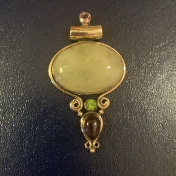 Sterling Moonstone, Peridot, & Amethyst Pendant - Vintage - Picture 9 of 9